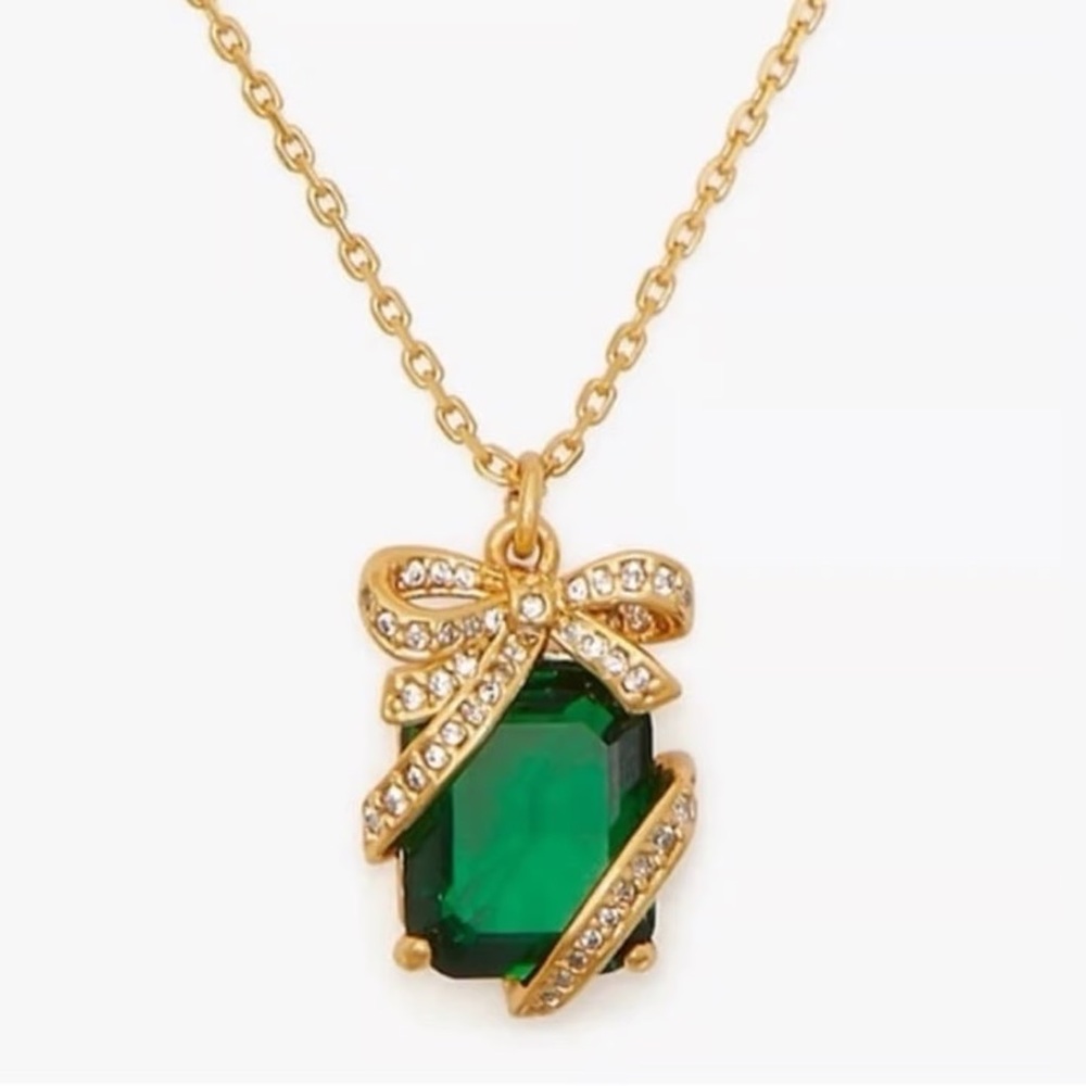 Kate Spade Gold and Green Bow Pendant Necklace